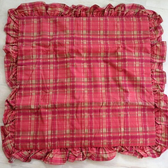 New Vintage 2006 JCPenney Middleton Euro Pillow Sham Quilted Red Gold Plaid USA - Picture 1 of 10